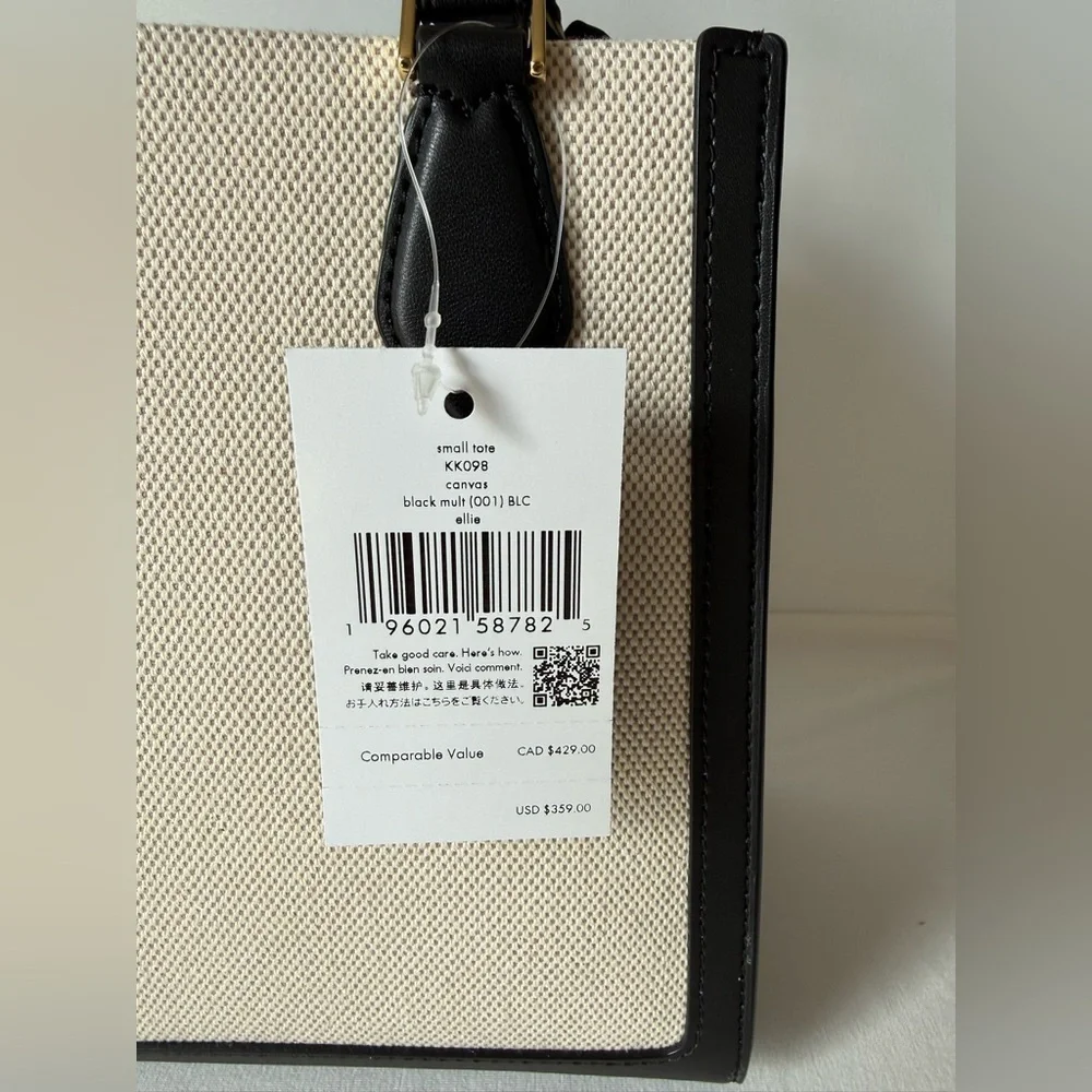 Kate Spade Ellie Canvas Small Tote Black&White Ellie Canvas Small Tote KK098 NWT